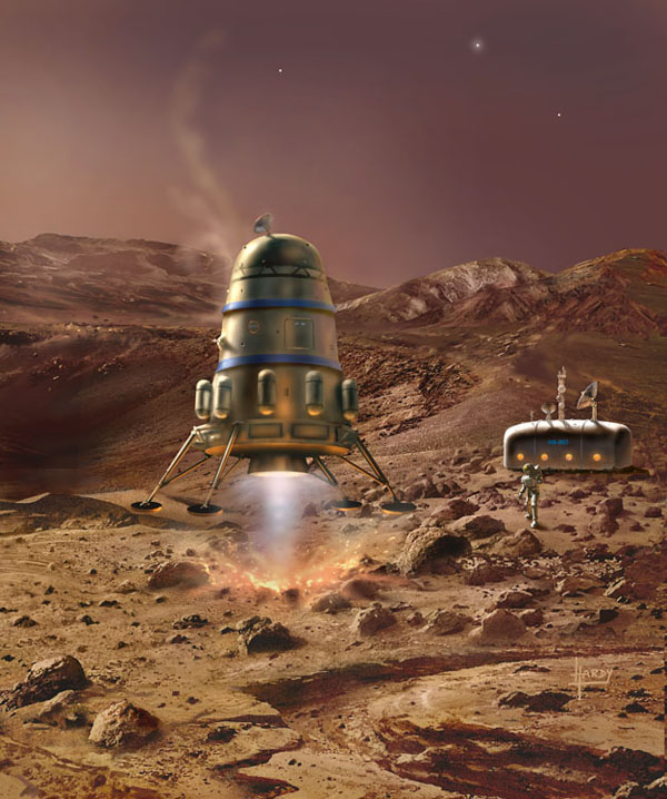 A landing on Mars.