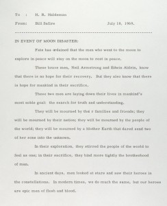 US President speech in event of Lunar landing disaster.