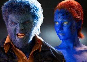 Nicholas Hoult as Beast and Jennifer Lawrence as Mystique in X-M
