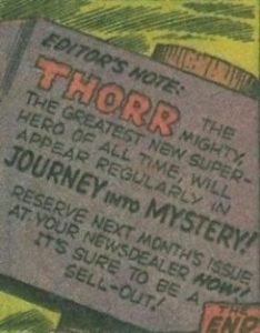 This was the only example from Journey Into Mystery I spotted on the Net. The original had it in the caption of 'whoever is worthy...'
