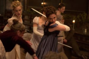 Throw out sibling rivalry when it comes to the Bennett sisters zapping the walking dead every which way possible in PRIDE AND PREJUDICE AND ZOMBIES