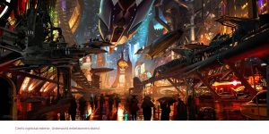 Ryan Church Coruscant underworld entertainment corridor Concept painting for Star Wars: 1313 project Copyright © 2013 Lucasfilm Ltd. and TM. 